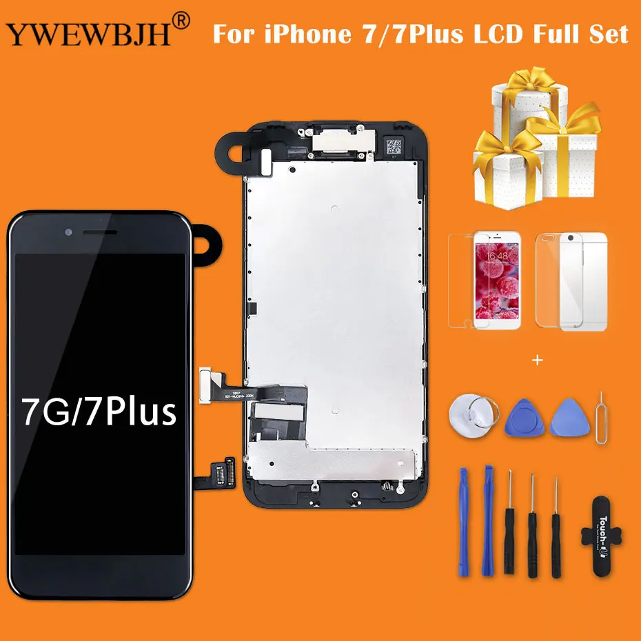 Тест AAA lcd для iPhone 7, 7plus дисплей полный набор дигитайзер сборка 3D сенсорный экран Замена+ фронтальная камера+ ушной динамик