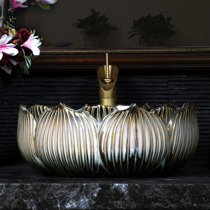 Керамические раковины с лотосом античная раковина дзэн над прилавком в