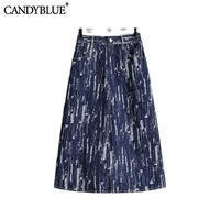 tie dyed denim skirt female candyblue 2022 spring and autumn new fashion retro denim blue wash water long a line umbrella skirt