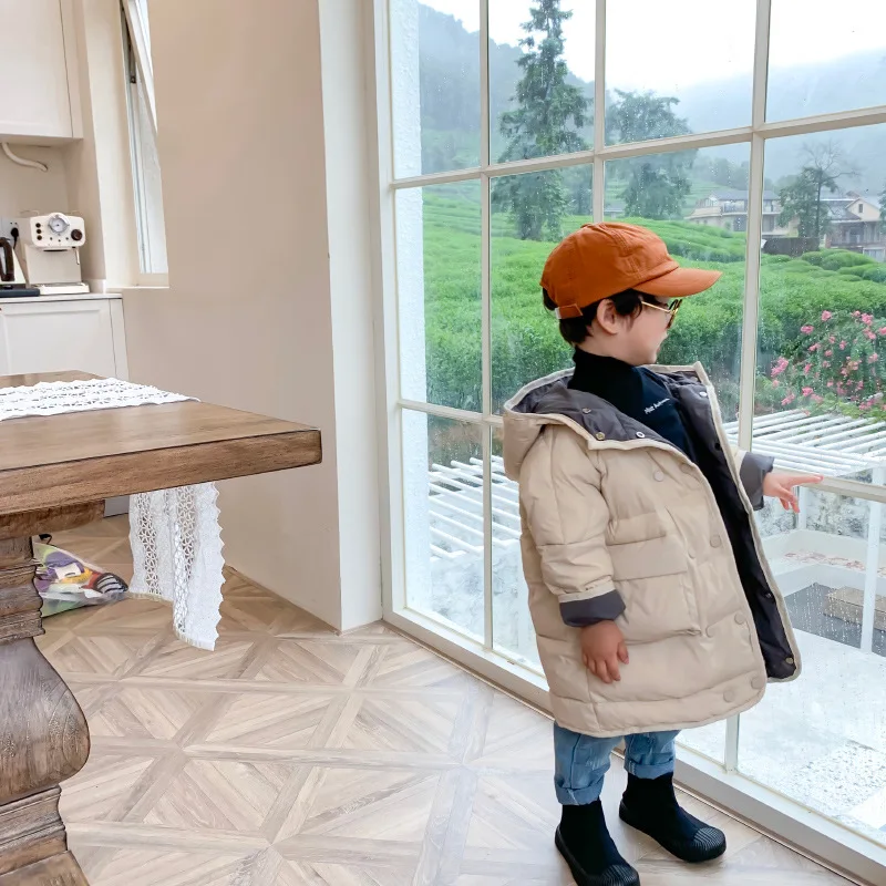 Пуховик на белом утином пуху для девочек и мальчиков Детский пуховик с капюшоном