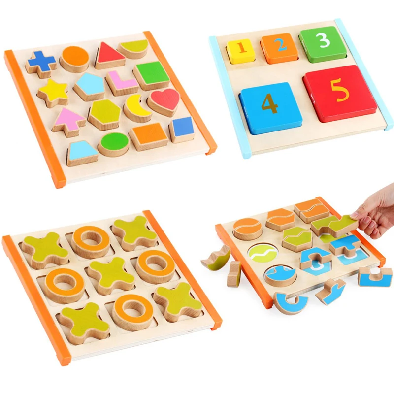 

Wooden Geometric Shapes Montessori Puzzle Sorting Math Bricks Preschool Learning Educational Game Baby Toddler Toys for Children