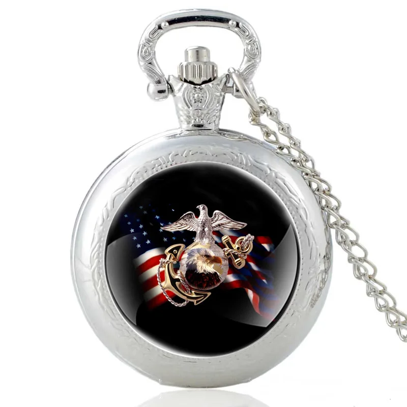 

United States Marine Corps Vintage Quartz Pocket Watch Men Women Pendant Necklace Fob Chain Hours Clock Gifts