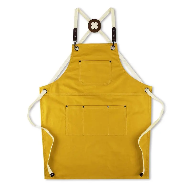 

Yellow Blue Cotton Apron Cooking Baking Cleaning Gardening Workwear Florist Cafe Barista Restaurant Pastry Chef Uniform D68