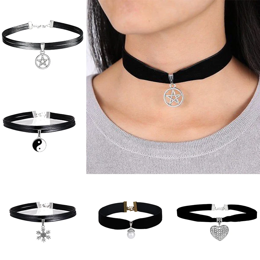 Ожерелье женское из черной кожи в Корейском стиле изящное ожерелье до ключиц