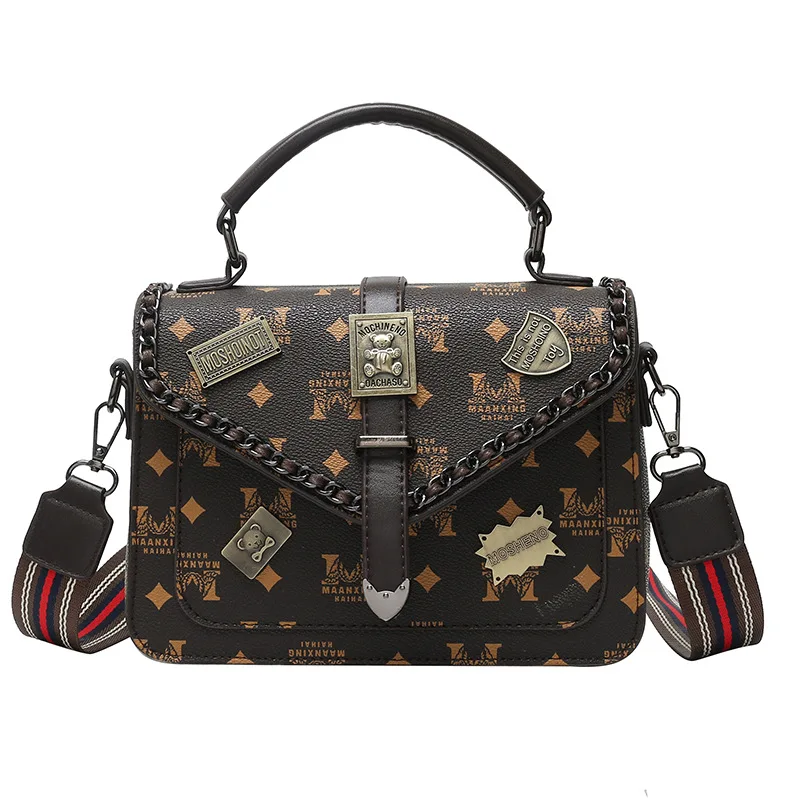 

Bag handbags fashion retro Hong Kong style wide shoulder strap shoulder messenger bag atmospheric portable small square bag