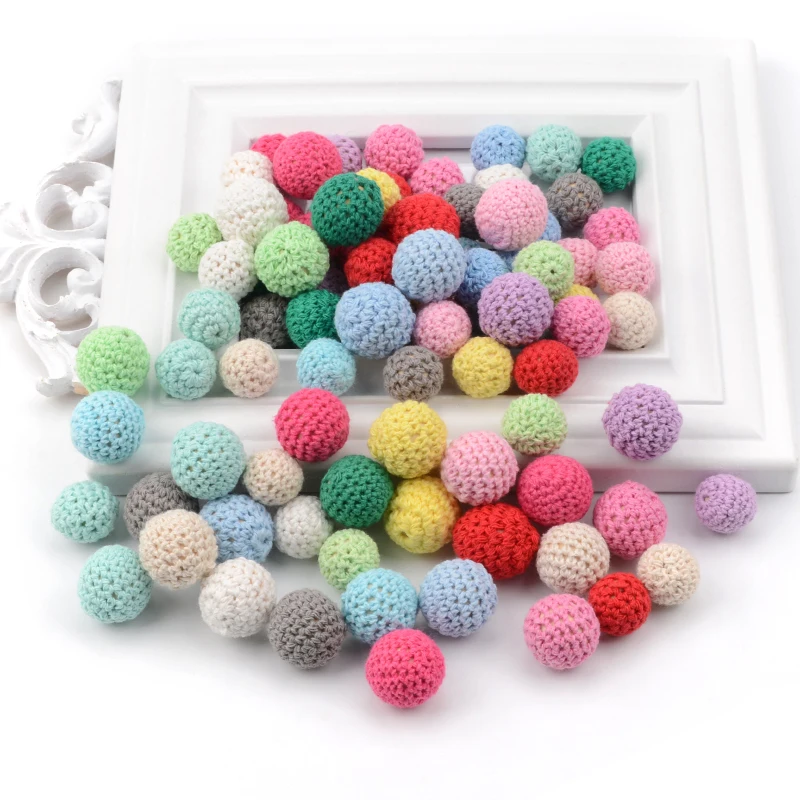 LOFCA-Cuentas de ganchillo de madera de 20mm, abalorios masticables para dentici&oacute;n de beb&eacute;, juguetes para morder, regalos para Baby Shower, 50 Uds.-4