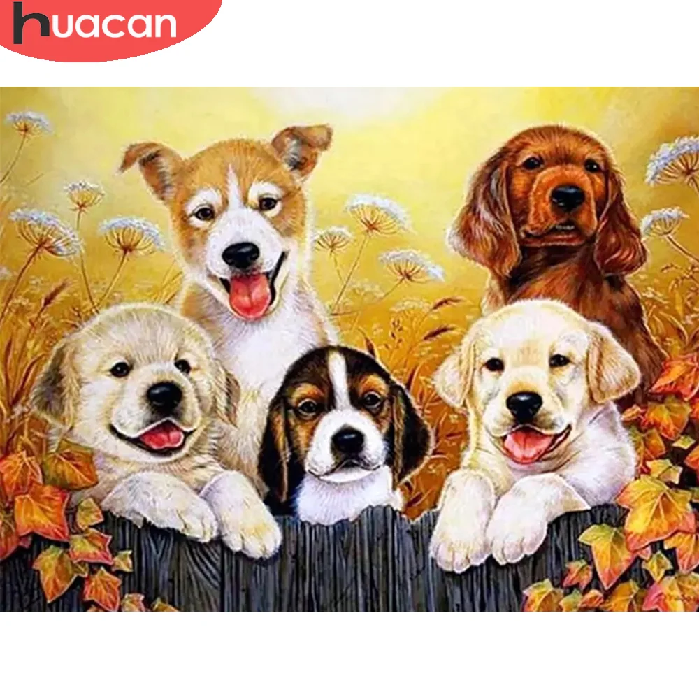 

Алмазная живопись HUACAN, картина с собакой, квадратная/круглая вышивка, мозаика с животными, домашний декор, настенные наклейки