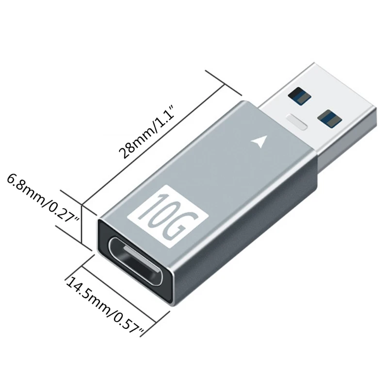 

1 Pc Aluminum Alloy Shell USB to Type-C Gen2 USB3.1 Adapter Converter Built-in Chip High-speed Transmission