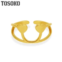 tosoko stainless steel jewelry peach heart ring opening adjustable womens fashion lovely 18 k gold plated ring bsa300