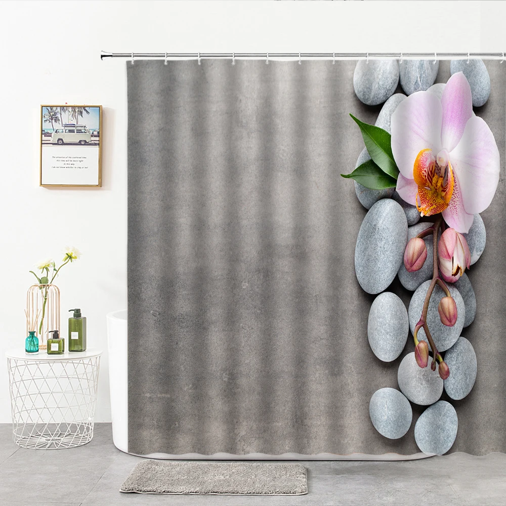 

3D Energy Stone Flower Fine Sand Shower Curtains Fabric Bedroom Background Cloth Decor Curtain For Bathroom Bath Supplies