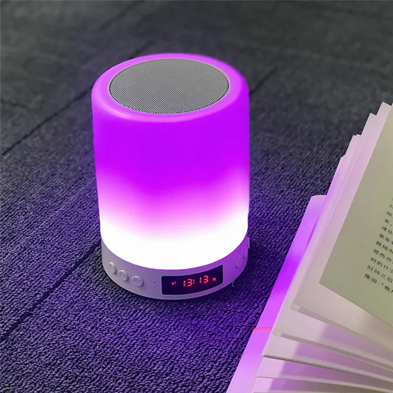 Беспроводной цилиндрический цветной ночсветильник Bluetooth динамик будильник