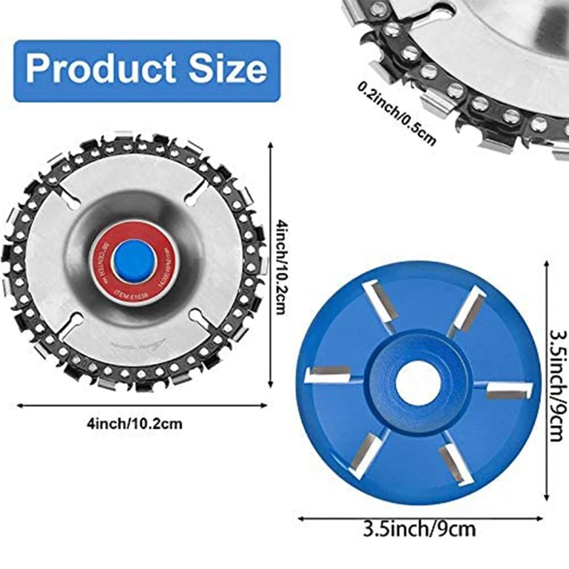 

Wood Carving Chain Disc with Chain 4 Inch 22 Teeth Angle Grinder 6 Arc Teeth Wood Carving Disc Bore Milling Cutter