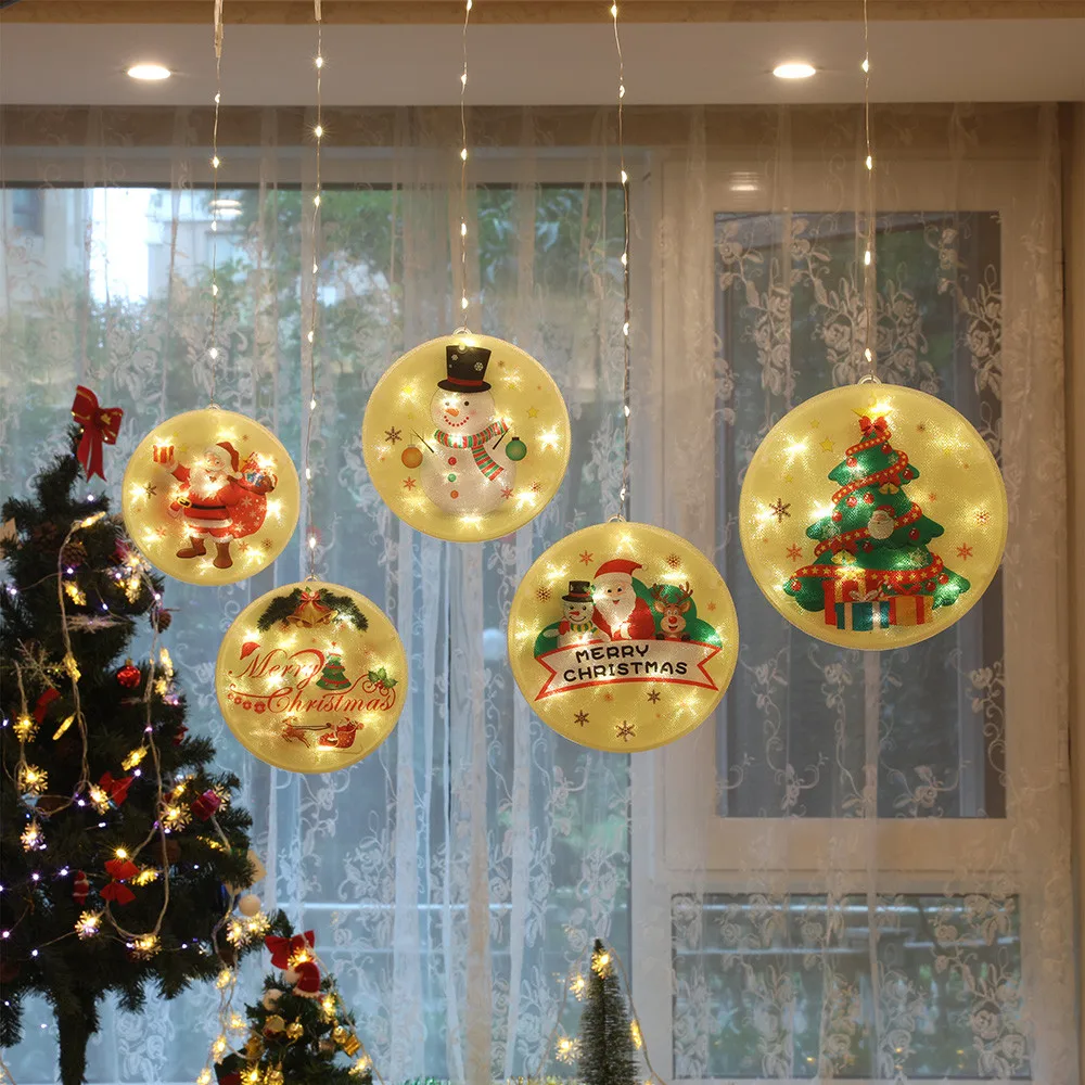 

Рождественская гирлянда-занавеска С Санта-Клаусом, снеговиком, СВЕТОДИОДНАЯ Гирлянда для рождественской елки, Подвесная лампа для окна на ...