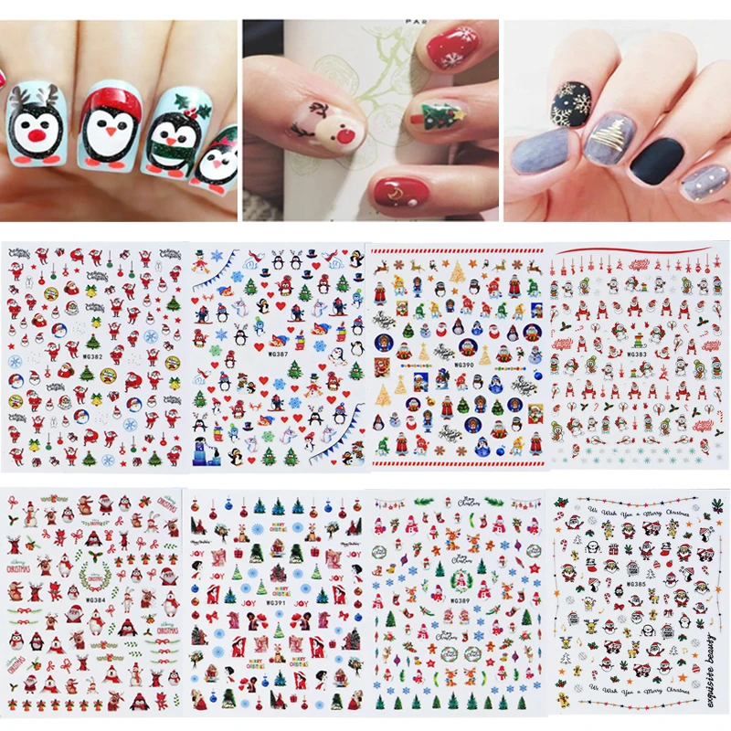 5 листов наклейки для дизайна ногтей Рождественская елка снежинка Лось|Украшения