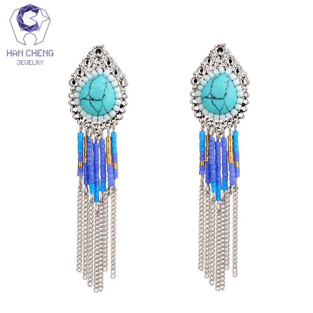 Женские богемные висячие серьги HanCheng длинные клипсы с бусинами в богемном стиле