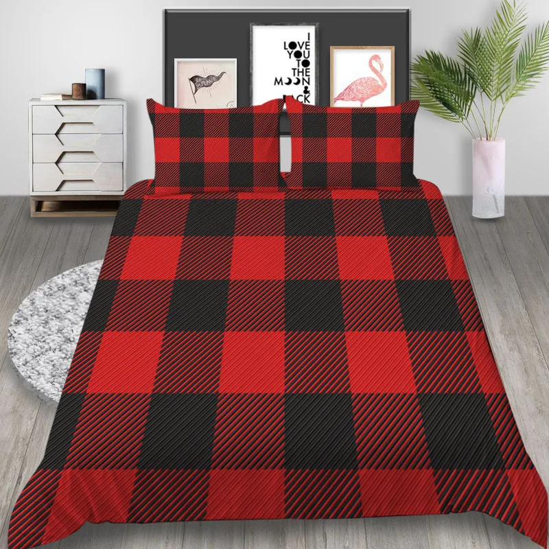 

Thumbedding Plaid Bedding Set Scottish Classic Duvet Cover Red Black King Queen Twin Full Single Double Unique Design Bed Set