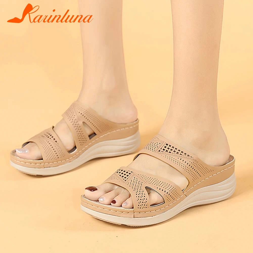 Женские повседневные пляжные шлепанцы KARINLUNA Сланцы на платформе и массивном