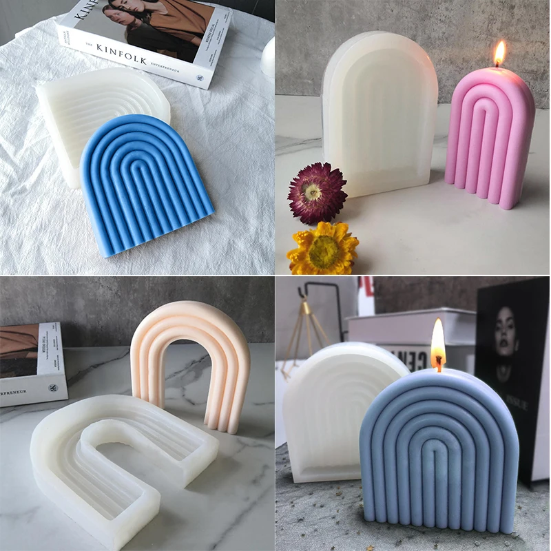 

2022 New DIY Cute Fluted Swirl Irregular Shape Candle Mould Twist Ripple Fancy Boho Rainbow Arch Silicone Mold Home Decoration
