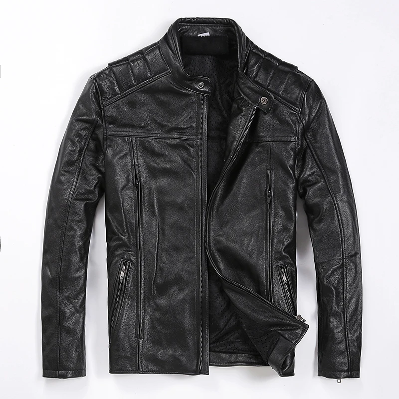 

New Mens Cowhide Coat Man Genuine Leather Jacket Fashion Slim Cool Motor Biker Jackets Quality Plus Size
