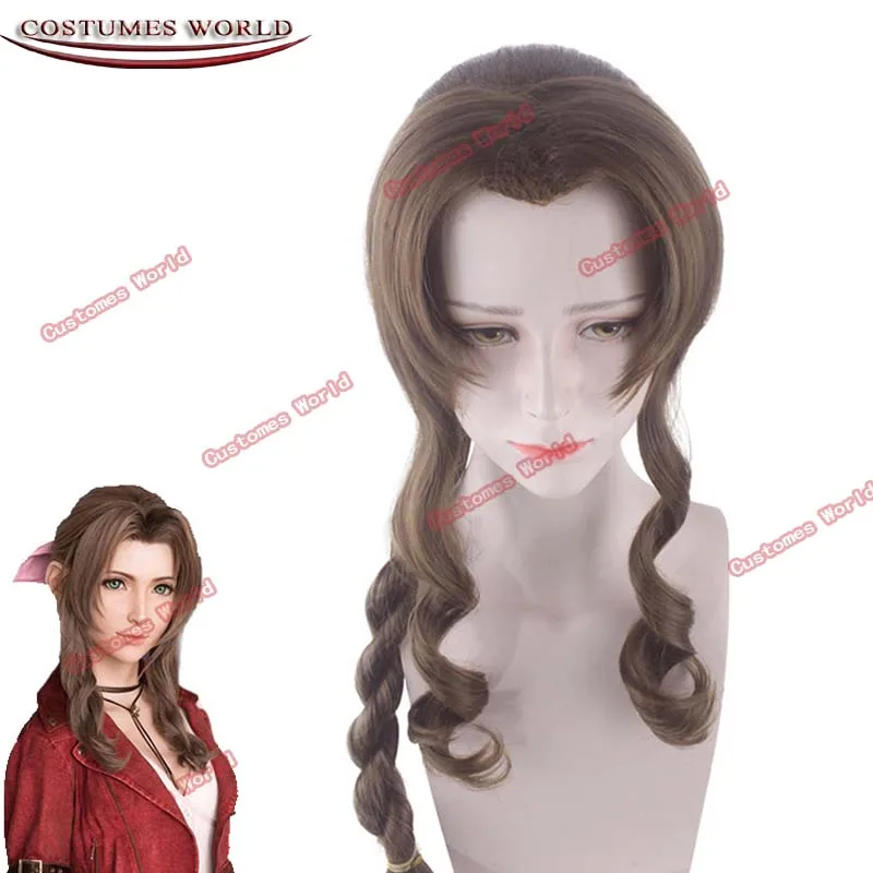 

Aerith Gainsborough Cosplay Final Fantasy Cosplay Women 80cm Long Curly Brown Wig Cosplay Anime Heat Resistant Synthetic Wigs