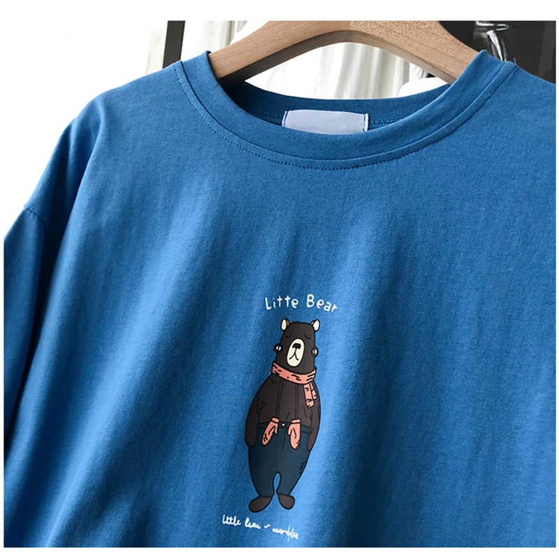 

Hirsionsan Cartoon Print Loose T Shirts Women 2020 Summer Korean High Quality Tees Harajuku Kawaii Tshirt Aesthetic Female Tops