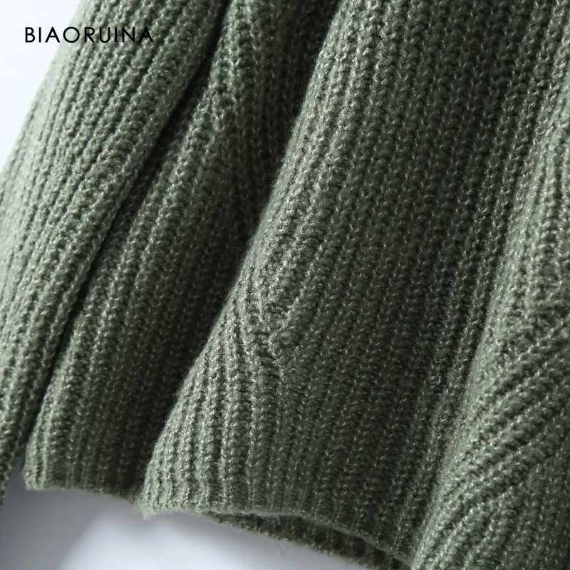 BIAORUINA 3 Colors Women's Solid Thick Needle Knitted O-neck Short Sweater Autumn Winter Female Casual Fashion Loose Pullovers | Женская