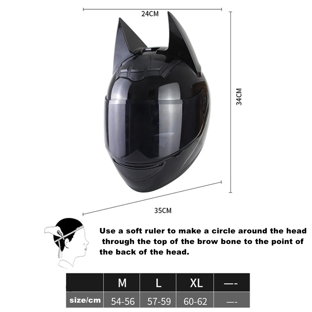 

Bat Motorcycle Helmet Women Personality Moto Capacete Black Helmet Full Face Moto Helmet Fashion Motorbike Helmet