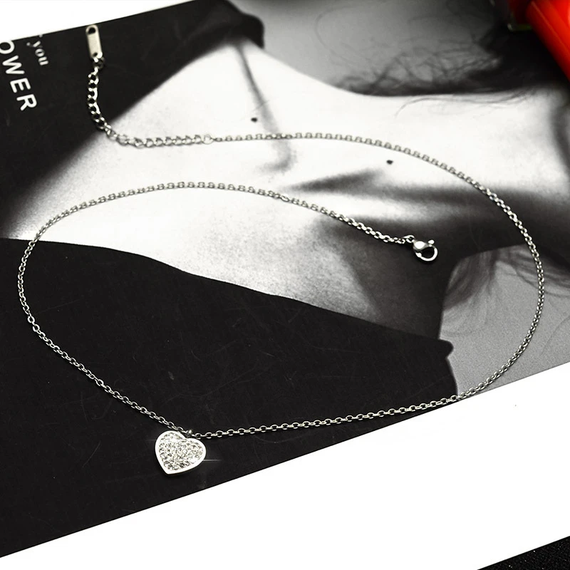 

2021 New Arrivals Stainless Steel Clavicle Necklaces For Women Female Jewelry Collar Fashion Glue Cubic Zirconia Heart Pendant
