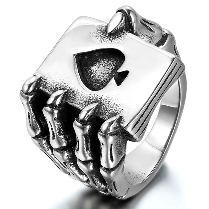 Готические пики карты покер скелет коготь руки байкерское кольцо винтажное панк