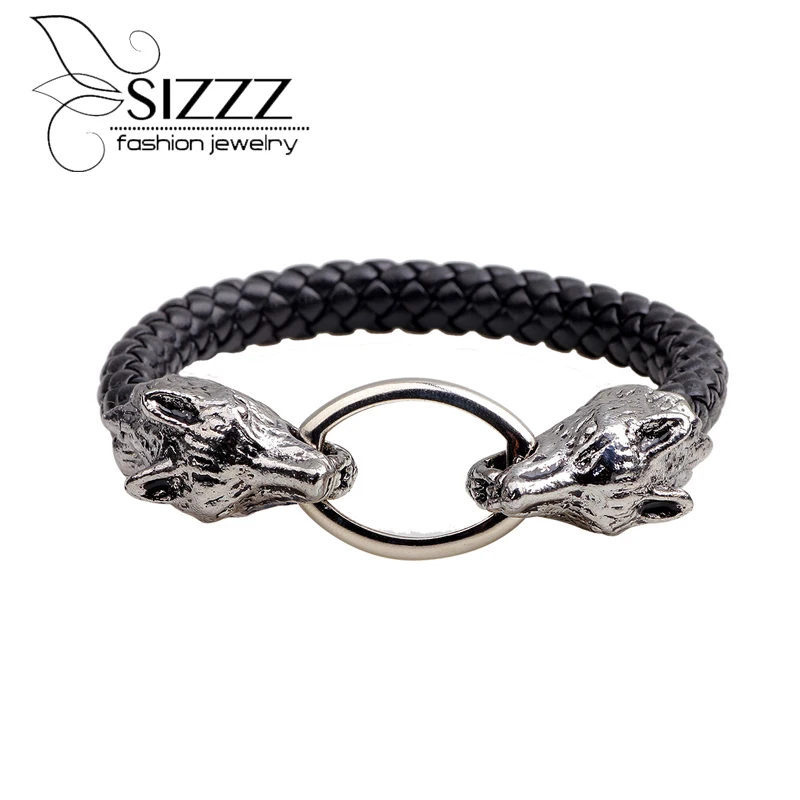 2019 20 см длинные всплески мужской двуглавый волк кожаный браслет властная