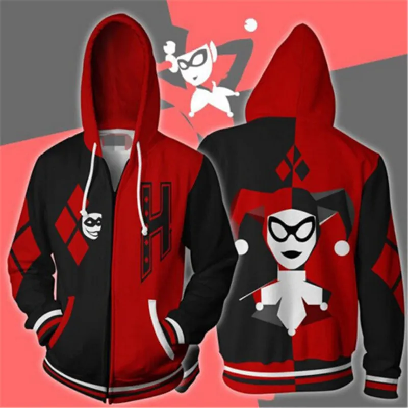 Модные толстовки с капюшоном отряд самоубийц Harley Quinn 3d принт на молнии уличная