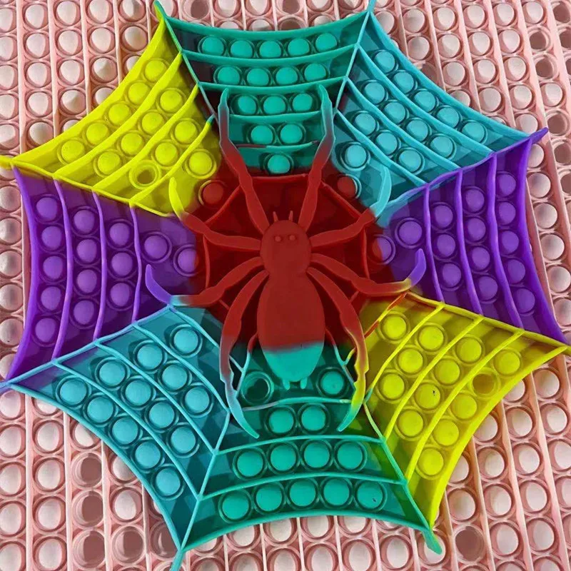 

30cm Silicone Large Size Spider Web Rainbow Push Bubble Simpl Dimmer Cup Mat Kid Adult Family Simple Dimple Game Fidget Toy