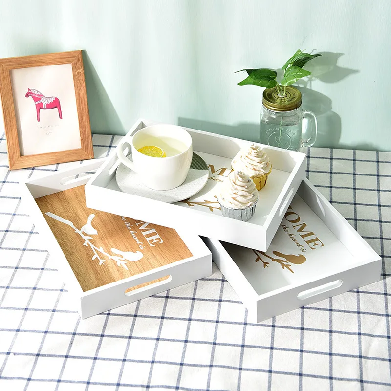 

Деревянный поднос с рисунком в скандинавском стиле, настольный поднос для вина и ресторана, ящик для хранения, ящик для хранения в общежитии...