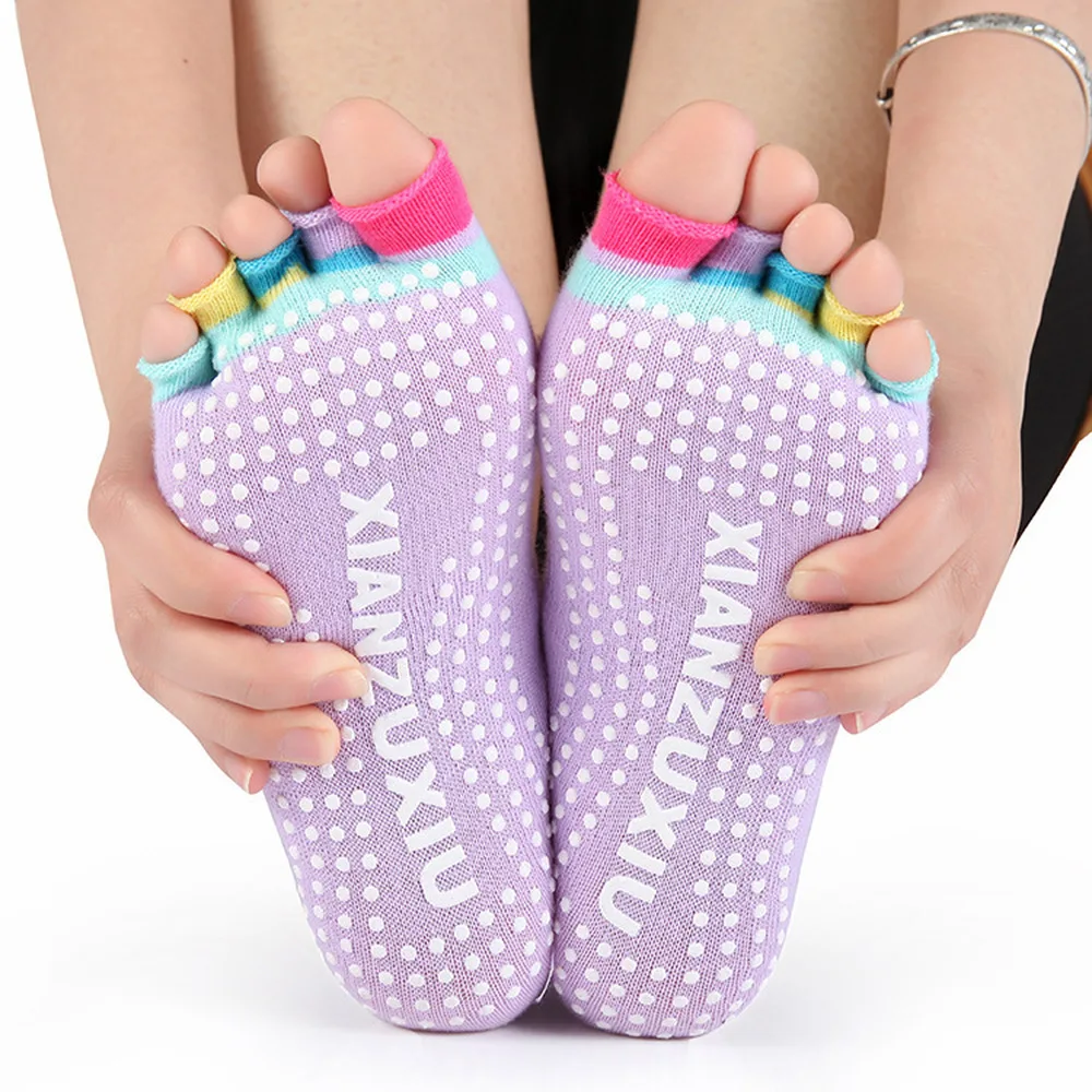

Women Yoga Socks Cotton Breathable Anti-friction Pilates Ballet Socks Ladies Girl Five Ginger Anti-Slip Fitness Gym Sports Socks