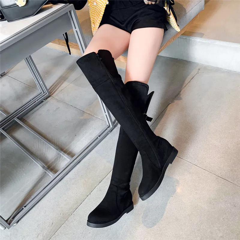 Женские ботфорты из ПУ кожи на низком каблуке | Обувь