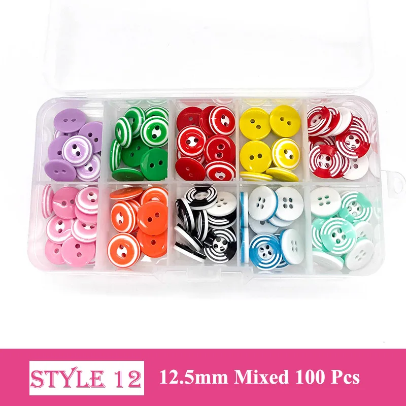 150 Pcs 10-15 mm Resin/Wooden Buttons 2 Holes 15mm Mixed Wood Buttons Sewing Accessories for Clothing Decoration DIY Boxed - Цвет: 12