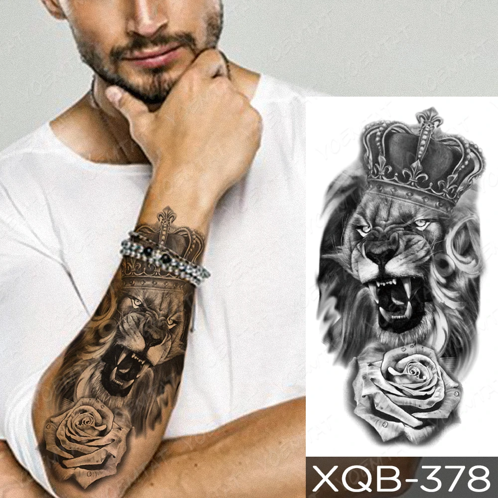 Waterproof Temporary Tattoo Sticker Forest Tiger Mountain Flash Tattoos Skull Cross Clock Lion Rose Body Art Arm Fake Tatoo Men