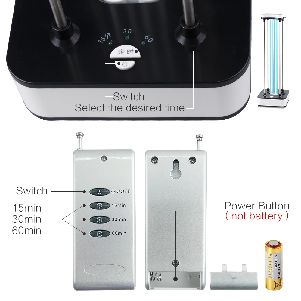 36W Sterilizing Lights 110V 220V Mobile Ultraviolet Lamps sterilization  UVC Germicidal Light Timer Remote Control Ozone Lamp | Лампы и