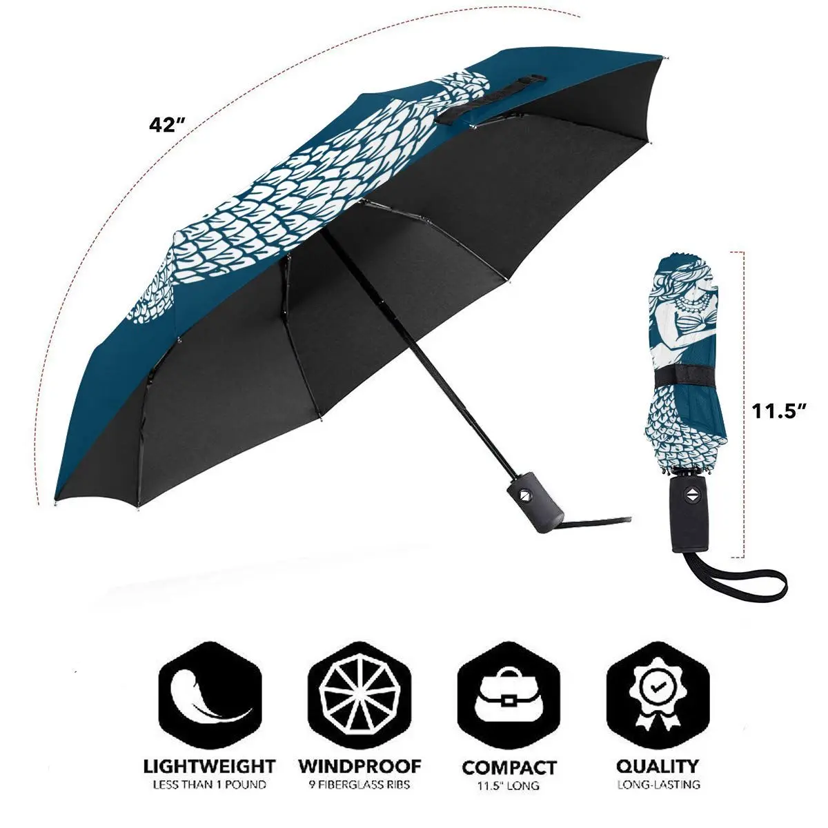 Online Ombrello Automatico Pioggia Donna Ombrello A Tre Pieghe Ombrello Antivento Sirena Blu Ombrello Impermeabile Femminile