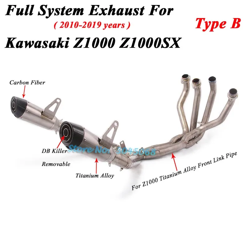 Type B Мотоцикл Полная система выхлопной трубы для Kawasaki Z1000 ABS Z1000SX 2010- модифицированный глушитель титановый сплав Передняя средняя Соединительная труба - Цвет: Type B