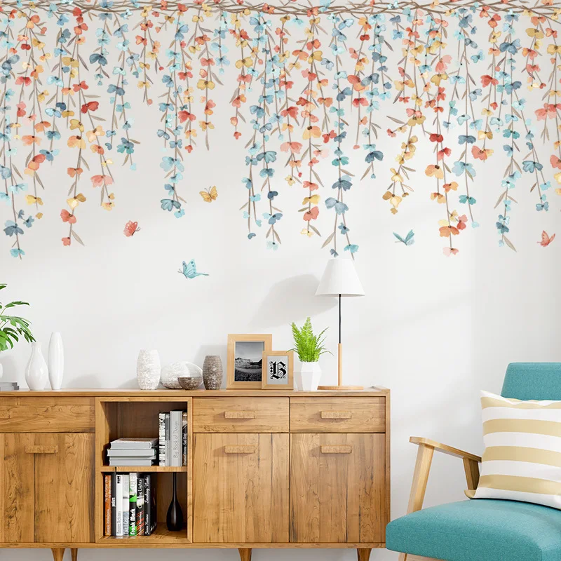 

DIY Flower Vine Wall Stickers for Girl Room Decor Aesthetic Wall Decals Home Living Room Bedroom Room Wedding Decor Wallpaper