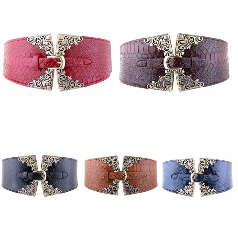 

Women Retro Metal Buckle Fashion PU Leather Belt Cummerbund Graceful Elastic Pin Buckle Waistband Waist Belt Beautiful Wide Belt