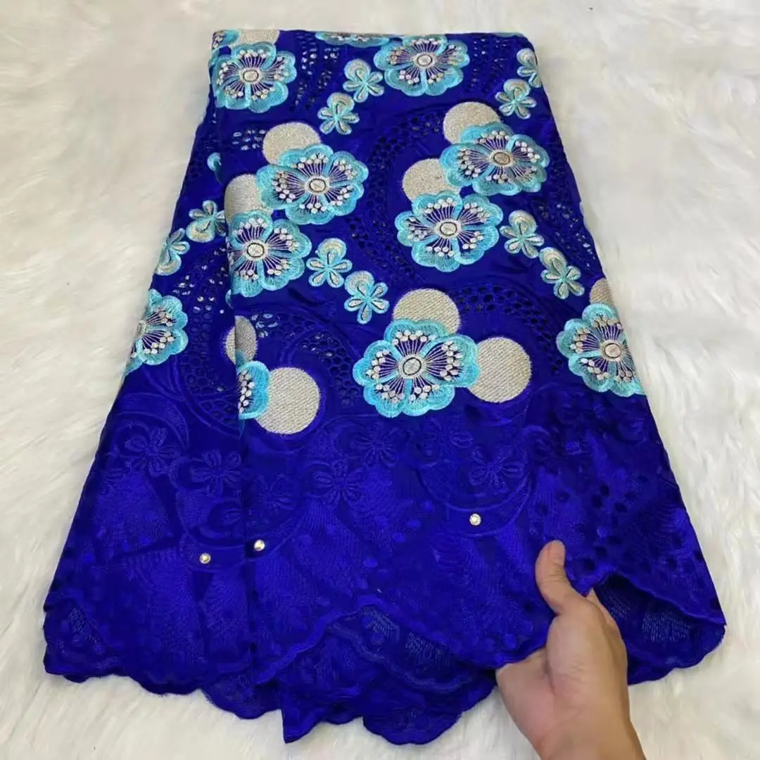 

Free Shipping high quality 100% cotton Handcut holed big African wedding lace Fabric 5 Yards embroidered Swiss Voile Lace 2312
