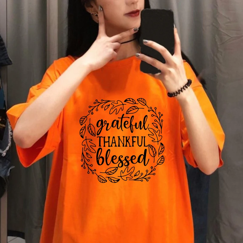 

Grateful Thankful Blessed Print Women Halloween T Shirt Graphic Aesthetic T-shirt Vintage Tops Camisetas Mujer Harajuku Clothing