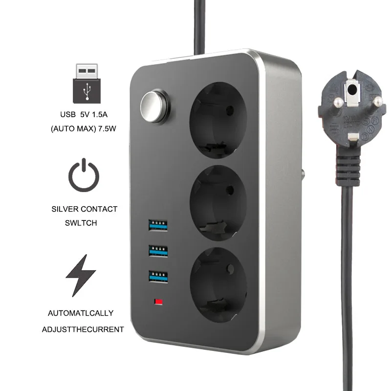 защита от пыли Сетевой фильтр с 3 USB-удлинителями умная полоса адаптер питания