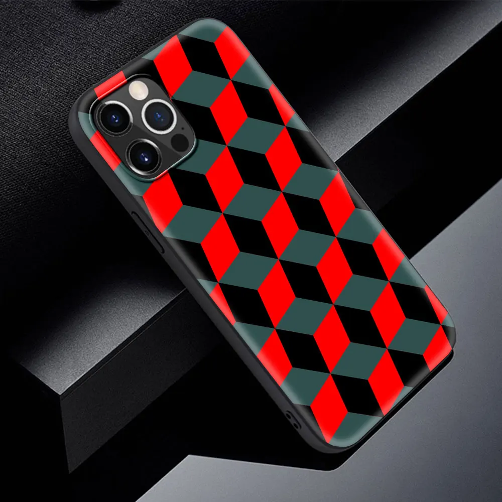 

Phone Case For Apple iPhone 12 Mini 7 11 Pro XR X XS Max 6 6S 8 Plus Black Soft House Mobile Cover Flame Checkerboard Plaid