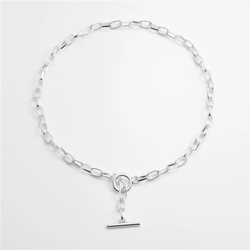 

New Fashion Simple Link Chain Choker Necklaces For Women Personality Minimalism Gold Silver Color OT Buckle Necklace Women Kolye