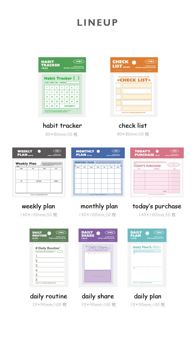 

Kawaii Cute Daily Plan List Tracker Memo Pad Note Paper Marker Diary Stationery School Office Supplies Bullet Journal sl2992