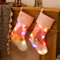 lovely christmas stocking sparkly christmas ornament with lights pink glowing christmas socks luminous pendant christmas decor