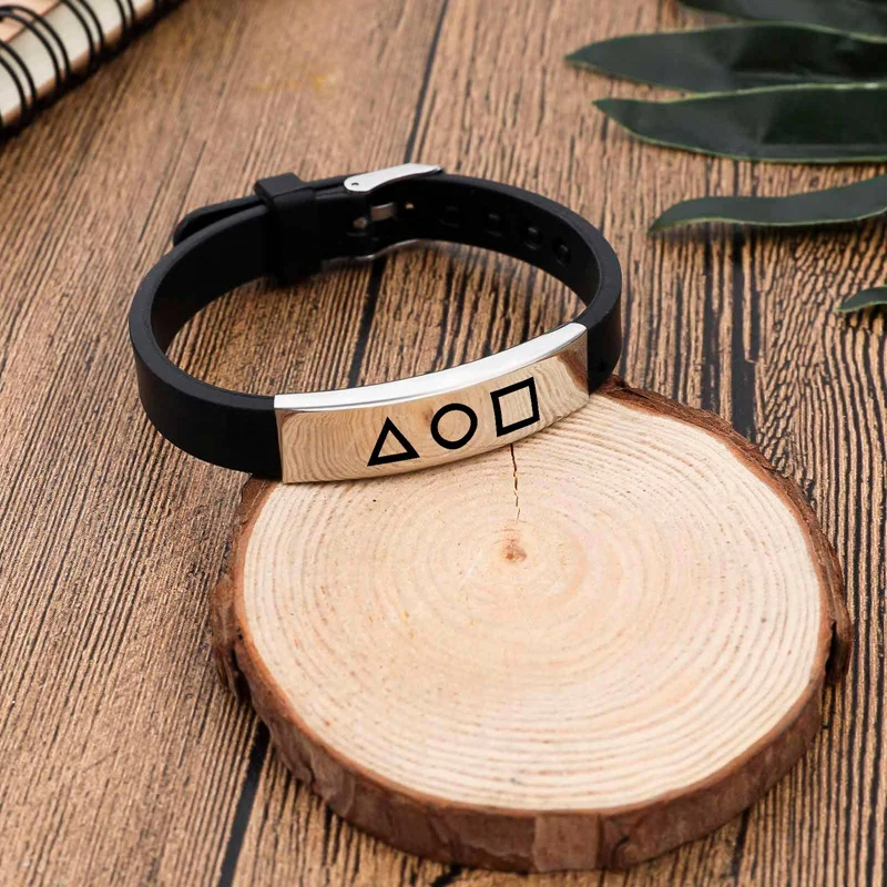 

Couple Bracelet Korea Fashion Squid Game Black Silicone Stainless Steel Bracelets Gift Jewelry For Women And Men Fans Collection
